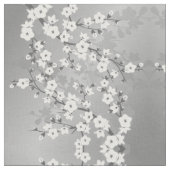 Gray Silver Cherry Blossom Floral Pattern Stof (Close Up)