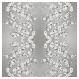 Gray Silver Cherry Blossom Floral Pattern Stof