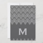 Gray Silver Damask Wedding Premium Metallic Kaart (Achterkant)