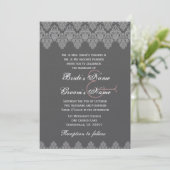 Gray Silver Damask Wedding Premium Metallic Kaart (Staand voorkant)