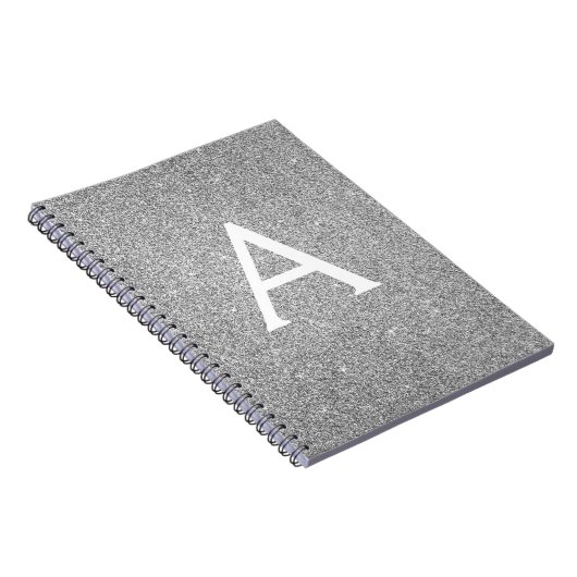 Gray Silver Foil Glitter Sparkle Monogram Notitieb Notitieboek (Rechterzijde)