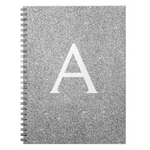 Gray Silver Foil Glitter Sparkle Monogram Notitieb Notitieboek