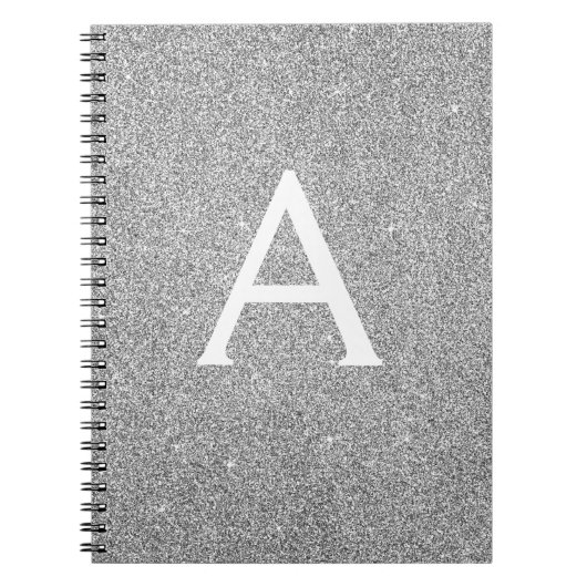 Gray Silver Foil Glitter Sparkle Monogram Notitieb Notitieboek (Voorkant)