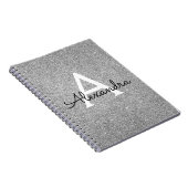Gray Silver Foil Glitter Sparkle Monogram Notitieb Notitieboek (Rechterzijde)