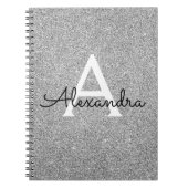 Gray Silver Foil Glitter Sparkle Monogram Notitieb Notitieboek (Voorkant)