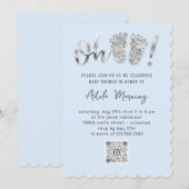 Gray Silver Glitter Feet Baby Girl Boy Blue QRCODE Kaart (Voorkant / Achterkant)