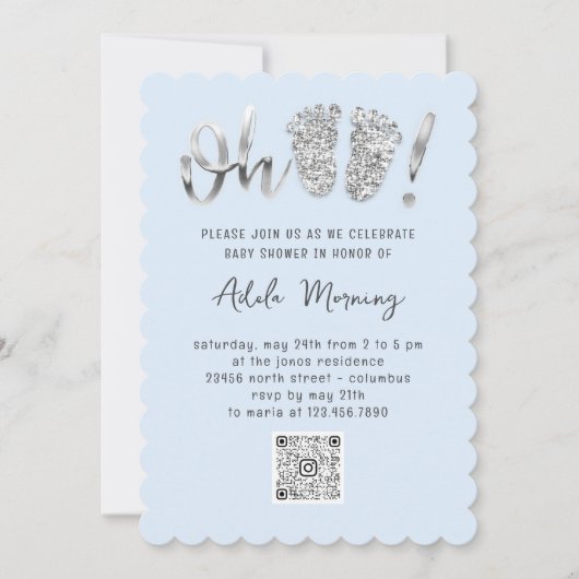 Gray Silver Glitter Feet Baby Girl Boy Blue QRCODE Kaart (Voorkant)
