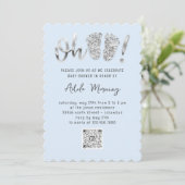 Gray Silver Glitter Feet Baby Girl Boy Blue QRCODE Kaart (Staand voorkant)