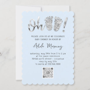 Gray Silver Glitter Feet Baby Girl Boy Blue QRCODE Kaart