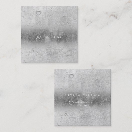 Gray Silver Grey Abstract Water Linen Balls Vierkante Visitekaartje (Voorkant / Achterkant)