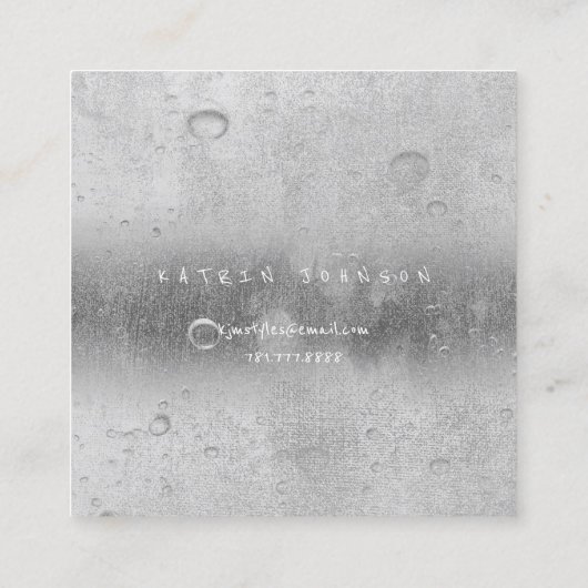 Gray Silver Grey Abstract Water Linen Balls Vierkante Visitekaartje (Achterkant)
