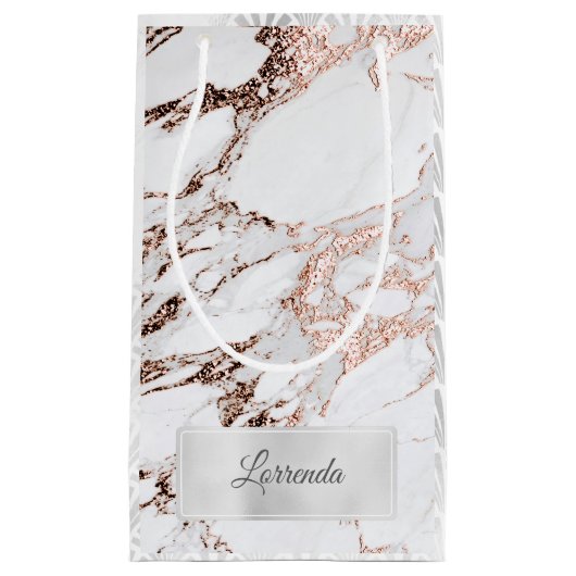 Gray Silver Grey Marble Art Deco Roos Copper Lux Klein Cadeauzakje (Voorkant)