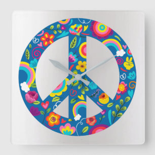 Gray Silver Holographic Peace Love Vierkante Klok