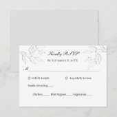Gray Silver Leaves Minimalist Weddenschap Entree R RSVP Kaartje (Voorkant / Achterkant)