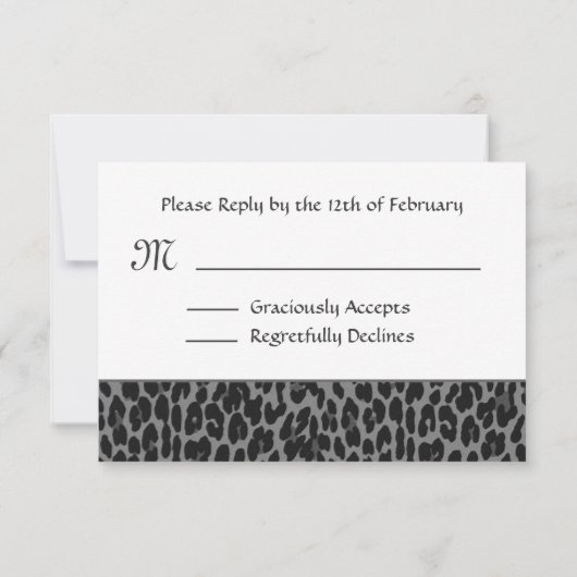 Gray Silver Leopard Print RSVP Weduwantwoord Kaartje (Achterkant)
