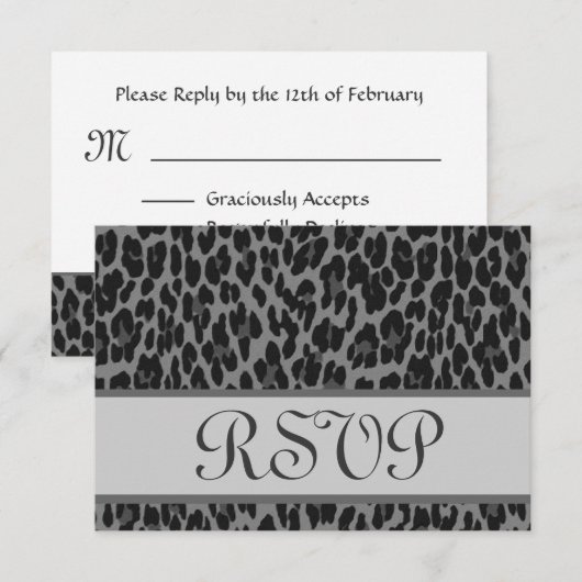 Gray Silver Leopard Print RSVP Weduwantwoord Kaartje (Voorkant / Achterkant)