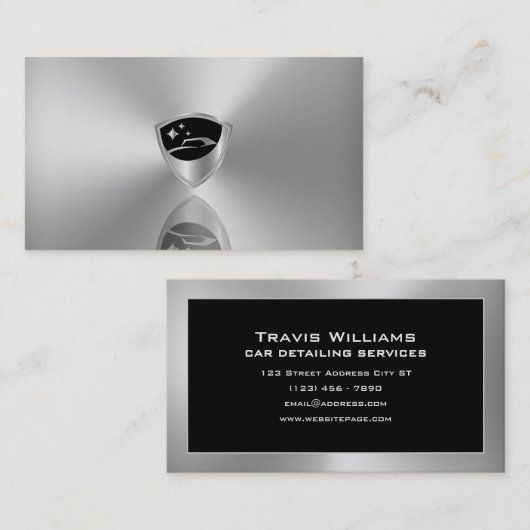 Gray silver metallic logo car detailing  visitekaartje (Voorkant / Achterkant)