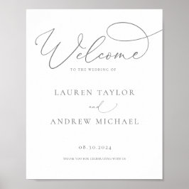 Gray Silver Minimalist Welkom bij ons trouwbord Poster