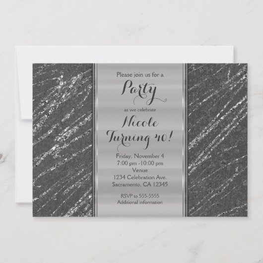 Gray & Silver Modern Glam Marble Stripe Invitation Kaart (Voorkant)