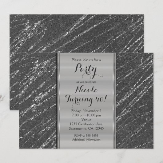 Gray & Silver Modern Glam Marble Stripe Invitation Kaart (Voorkant / Achterkant)