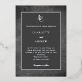 Gray silver modern monogram rustic wedding folie uitnodiging (Voorkant)