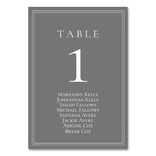Gray Silver Modern Table Number met Zitdiagram Kaart (Voorkant)