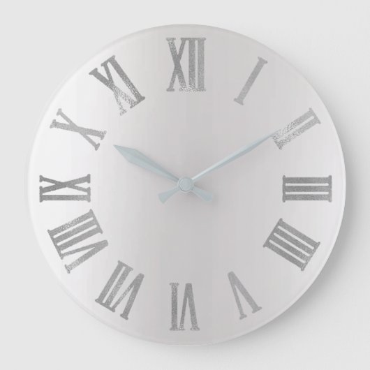 Gray Silver Ombre Metallic Roman Nummers Grote Klok (Voorkant)