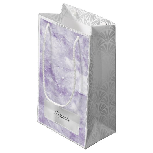 Gray Silver Paars Violet Marble Art Deco White Klein Cadeauzakje (Voorkant Gekanteld)