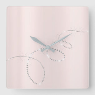 Gray Silver Pink Powder Crystals Infinity Diamonds Vierkante Klok