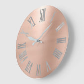 Gray Silver Pink Rose Gold Metallic Roman Nummer Grote Klok (Hoek)