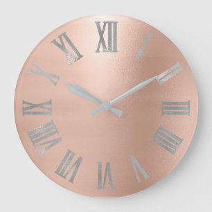 Gray Silver Pink Rose Gold Metallic Roman Nummer Grote Klok