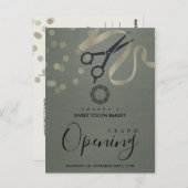 GRAY SILVER RIBBON CUTTING GRAND OPENEN INVITE BRIEFKAART (Voorkant / Achterkant)