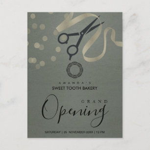 GRAY SILVER RIBBON CUTTING GRAND OPENEN INVITE BRIEFKAART