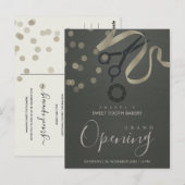 GRAY SILVER RIBBON CUTTING GRAND OPENEN INVITE BRIEFKAART (Voorkant / Achterkant)