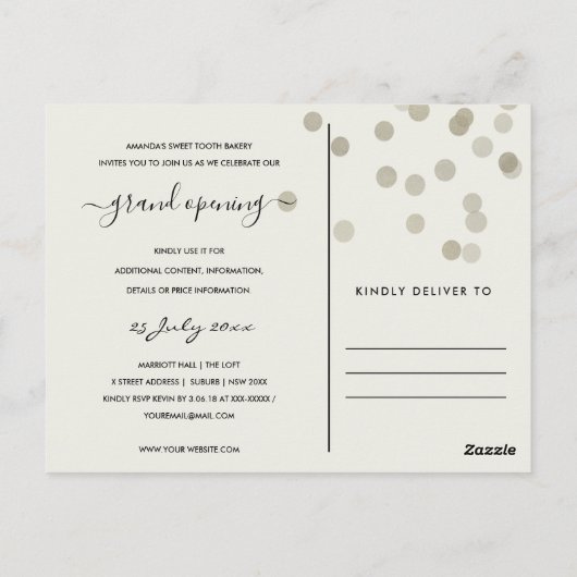 GRAY SILVER RIBBON CUTTING GRAND OPENEN INVITE BRIEFKAART (Achterkant)