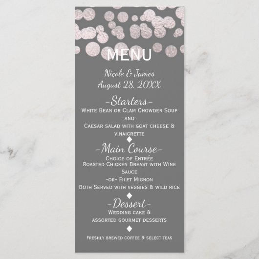 Gray Silver Stippen Elegant Glam Weddenemkaart Menu (Voorkant)