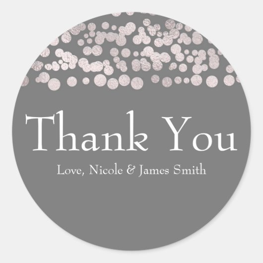 Gray Silver Stippen Elegant Glam Wedding Favor Ronde Sticker (Voorkant)