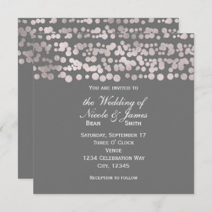 Gray Silver Stippen Elegant Glam Wedding Invitatio Kaart