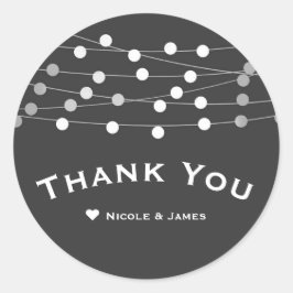 Gray Silver String Lights Modern Wedding Favor Ronde Sticker