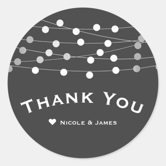 Gray Silver String Lights Modern Wedding Favor Ronde Sticker (Voorkant)