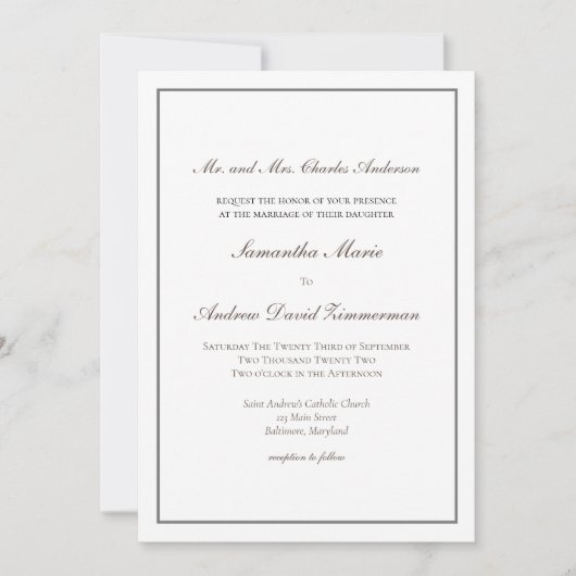 Gray Silver Traditional Formal Elegant Wedding Kaart (Voorkant)