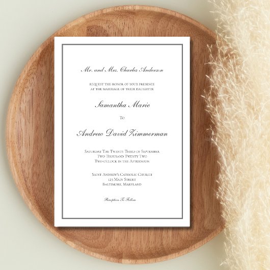 Gray Silver Traditional Formal Elegant Wedding Kaart