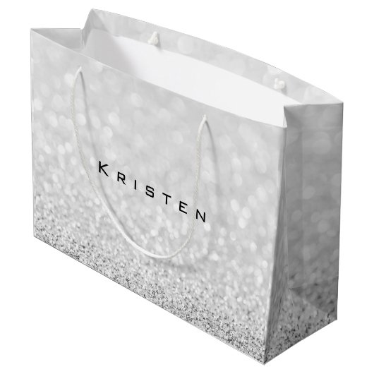 Gray Silver White Glitter Favor Gift Kristen Groot Cadeauzakje (Achterkant Gekanteld)