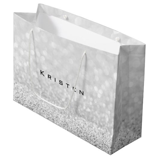 Gray Silver White Glitter Favor Gift Kristen Groot Cadeauzakje (Voorkant Gekanteld)