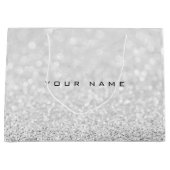 Gray Silver White Glitter Favor Gift Name Large Cadeautasje (Voorkant)