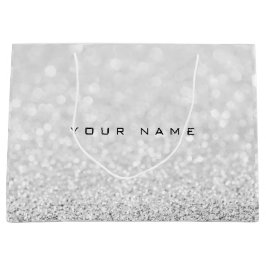 Gray Silver White Glitter Favor Gift Name Large Cadeautasje