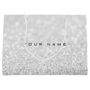 Gray Silver White Glitter Favor Gift Name Large Cadeautasje