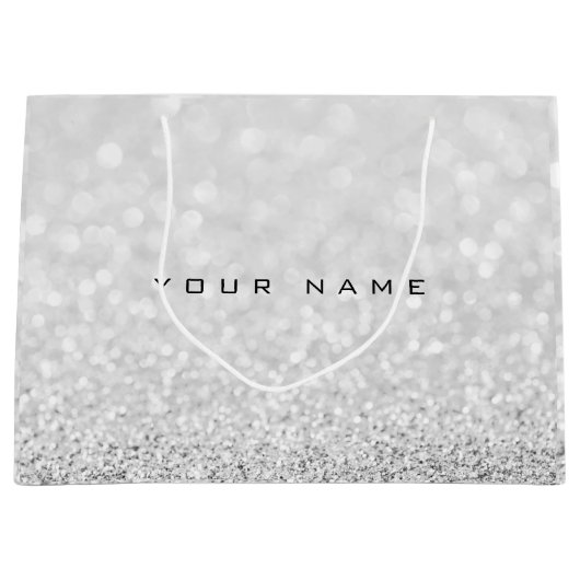 Gray Silver White Glitter Favor Gift Name Large Cadeautasje (Voorkant)