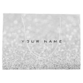 Gray Silver White Glitter Favor Gift Name Large Cadeautasje (Achterkant)