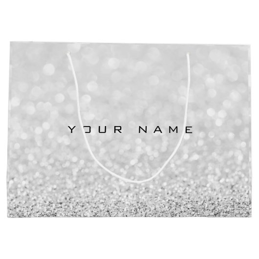 Gray Silver White Glitter Favor Gift Name Large Cadeautasje (Achterkant)